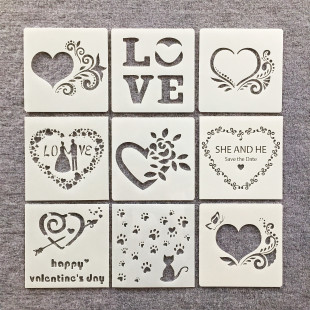 新款绘画爱心图形儿童手账制作涂鸦喷花模镂空模板印花模遮蔽模板