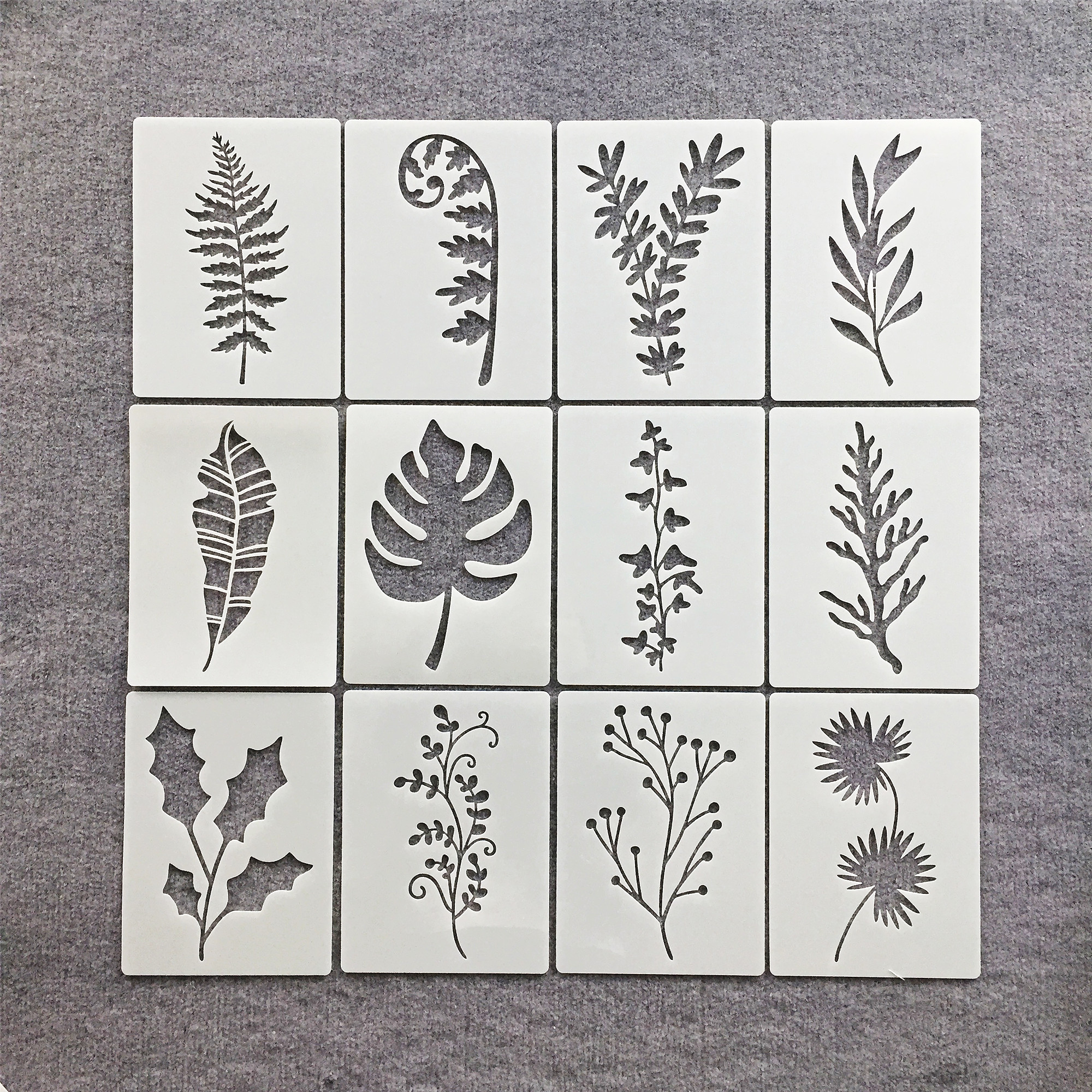 新款儿童绘画元素系列石头画装饰镂空模板树木喷花模花朵绘画模板