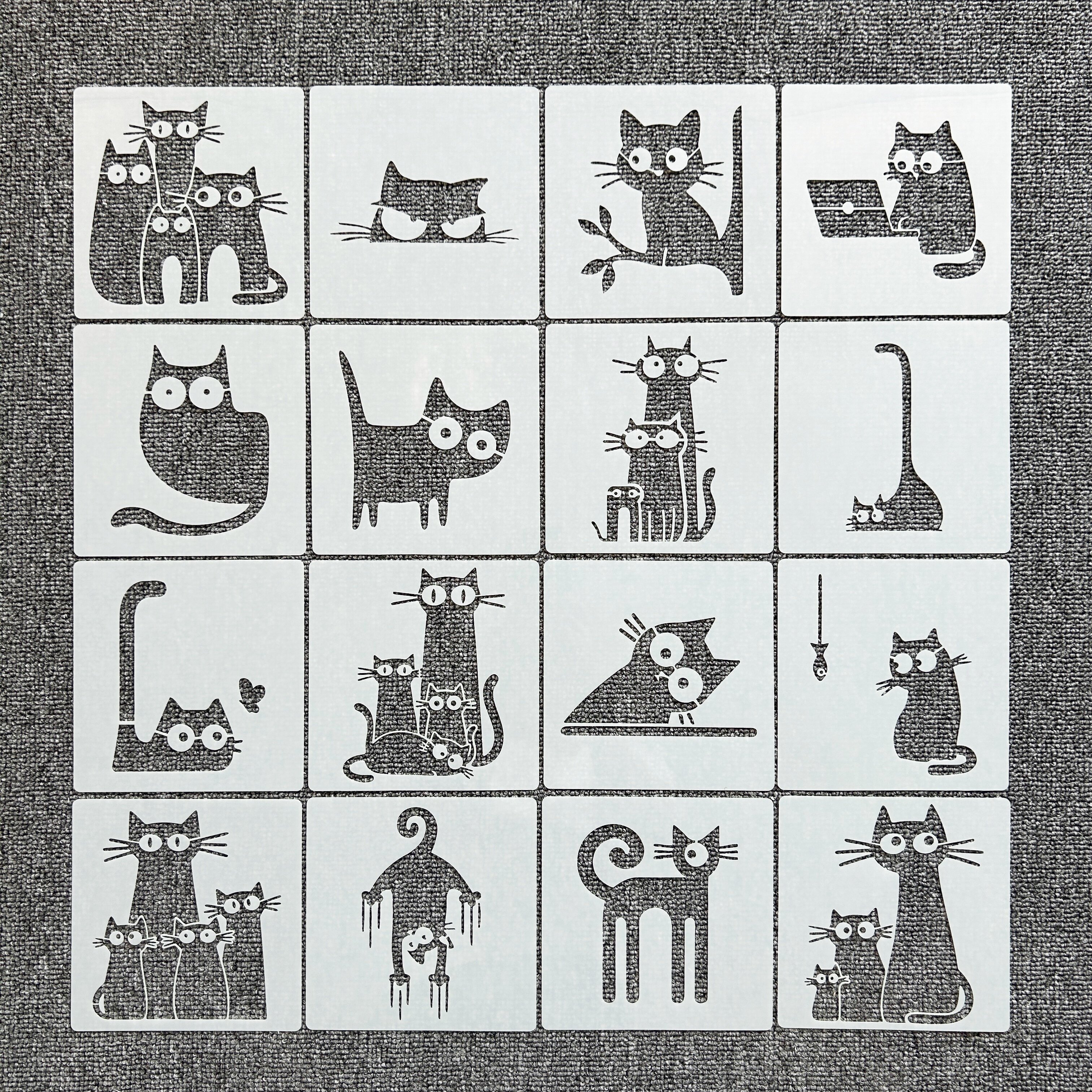 可爱黑猫镂空绘画手账手抄报绘图拓印工具装饰画辅助塑料模板尺