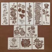 玫瑰花镂空绘画模版 情人节玫瑰启示录边框纹理喷绘装 饰绘画模板尺