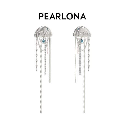 PEARLONA水母珍珠流苏轻奢耳夹