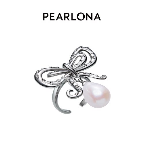 PEARLONA开口蝴蝶结戒指复古巴洛克珍珠指环时尚饰品 - 封面