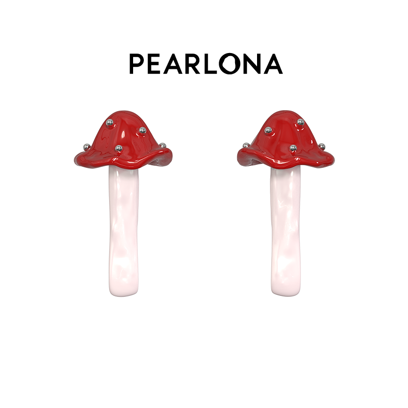 PEARLONA危险花园幻境蘑菇女士耳环天然巴洛克珍珠短棍耳钉饰品