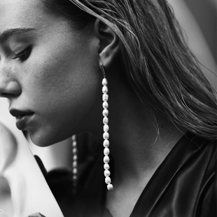 PEARLONA简单巴洛克长条珍珠流苏耳环小众品牌耳饰女气质极简饰品