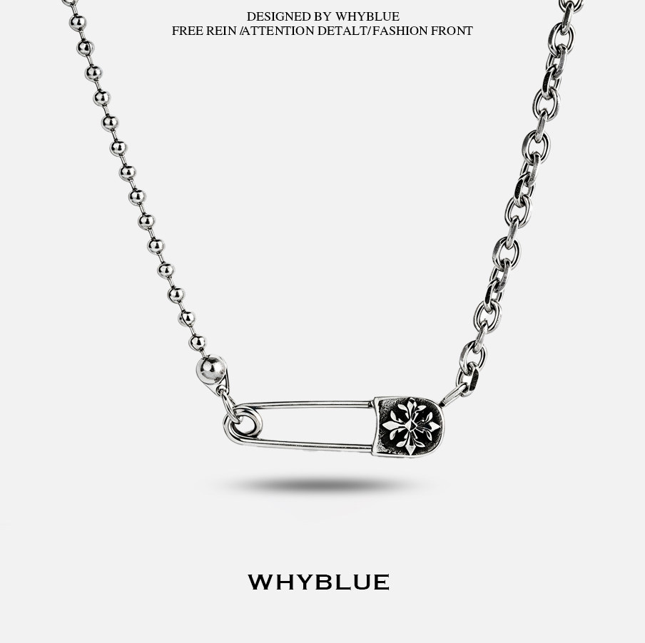 WHYBLUE 钛钢不掉色克罗别针项链男轻奢简约款小众设计感锁骨链女