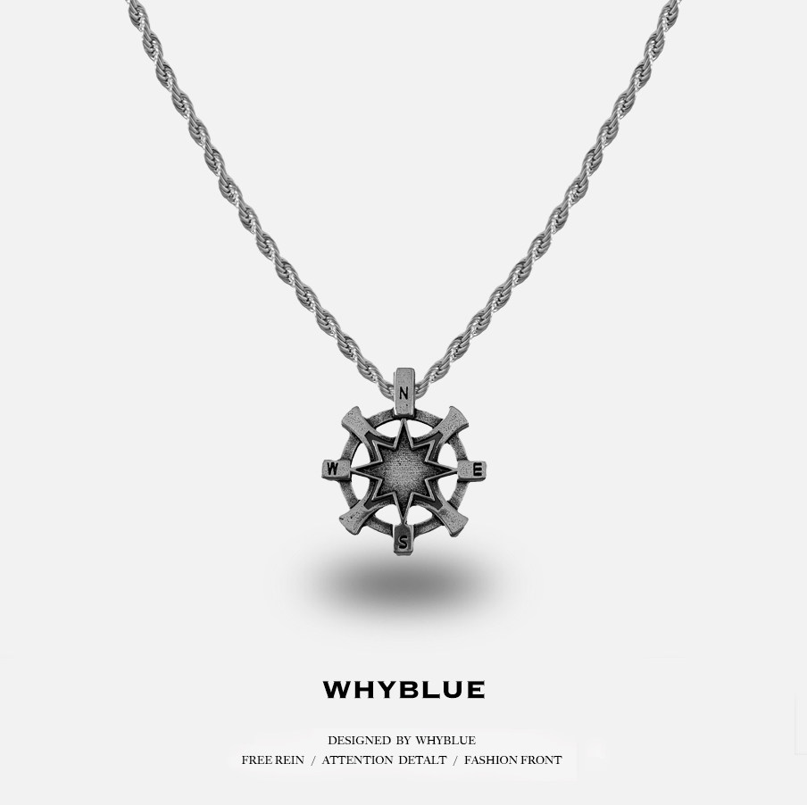 WHYBLUE 小众设计感复古罗盘项链男指南针雪花吊坠简约配饰礼物潮