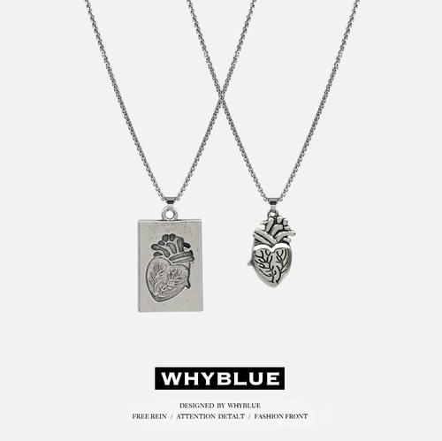 WHYBLUE做旧风格情侣心脏项链