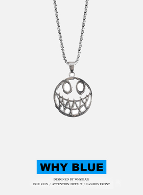 WhyBlue 自制恶魔表情项链不规则笑脸钛钢百搭嘻哈土酷欧美蹦迪潮