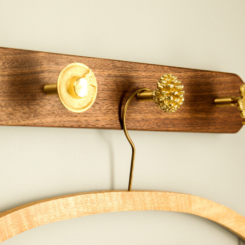 新品胡桃黄实木铜挂入挂衣架壁挂创意户玄关衣帽钩包钥钩匙挂钩免