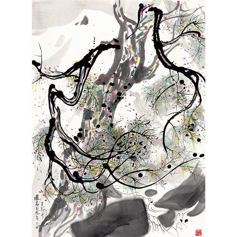 名画复制吴冠中玉龙松图国画写意抽象画松树微喷名家字画装饰画