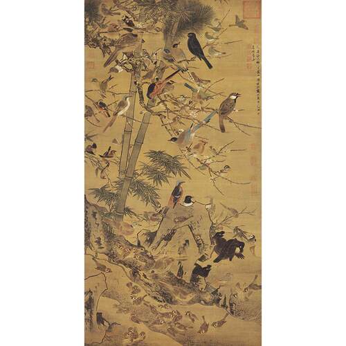 名画复制品名家作品边文进边景昭三友百禽图国画艺术微喷装饰画