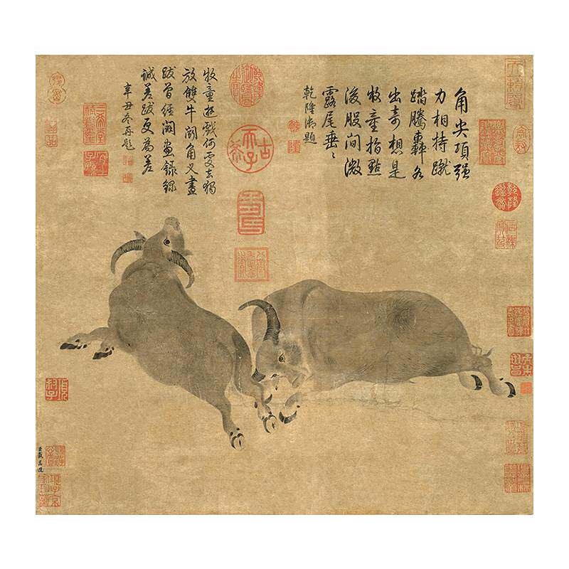 传世名画高清复制唐代戴嵩斗牛图国画水牛图艺术微喷字画装饰画