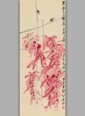 传世名画高清复制齐白石篱边清趣图国画兼工带写草虫微喷装饰画
