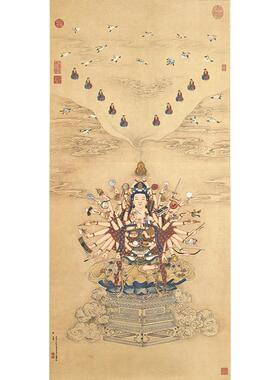 高清复刻清代丁观鹏宝相观音图国画佛画禅画古代名画微喷装饰画
