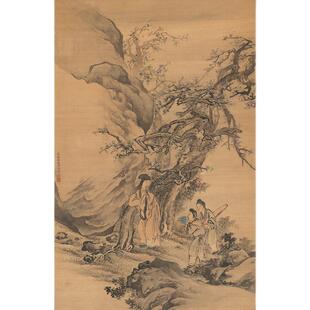 名画复制清代朱伦瀚手指画春山侍读国画人物画微喷教学临摹装饰画