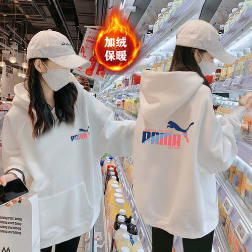 品牌纯棉加绒美式复古连帽卫衣