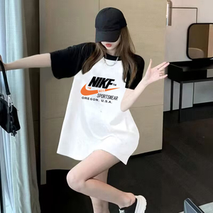 品牌宽松短袖T恤女2024夏季新款纯棉拼接体恤设计感小众半袖上衣