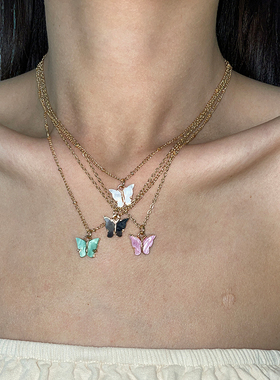 夏日清新彩色蝴蝶多层项链