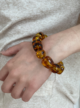 豹纹亚克力串珠弹力手镯