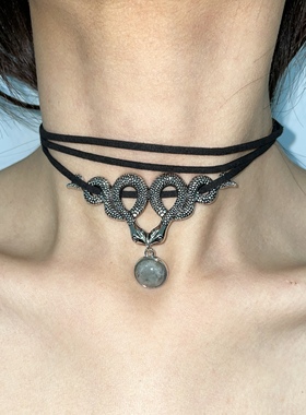 暗黑复古哥特风灵蛇锁骨链