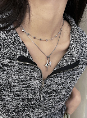 银色钛钢满天星项链设计冷淡ins