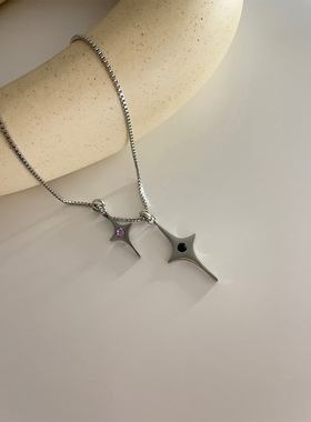 辣妹吊坠银色锆石钛钢锁骨链情侣