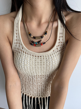 复古西米亚多层串珠毛衣链