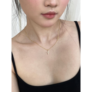 欧美风简约精致爆闪满钻双十字架锁骨链轻奢高级感细链条百搭项链