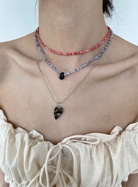 手工彩色串珠天然石锁骨链