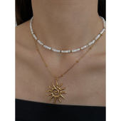 欧美风简约轻奢高级感金色螺旋太阳吊坠项链个性 冷淡风钛钢锁骨链