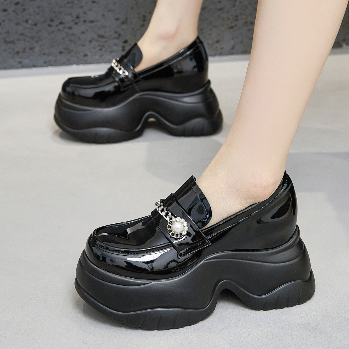 漆皮8cm小皮鞋ZFCQ女款乐福鞋