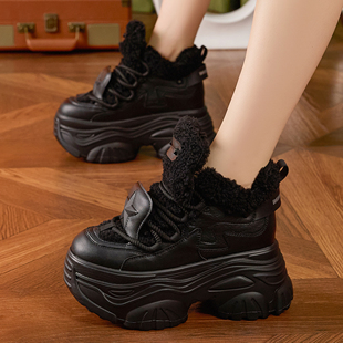 ZFCQ新款厚底内增高老爹鞋女款防水2025冬季加绒加厚保暖高帮棉鞋