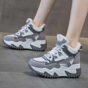 ZFCQ新款2025秋冬厚底内增高老爹鞋女款真皮加绒保暖休闲运动轻便