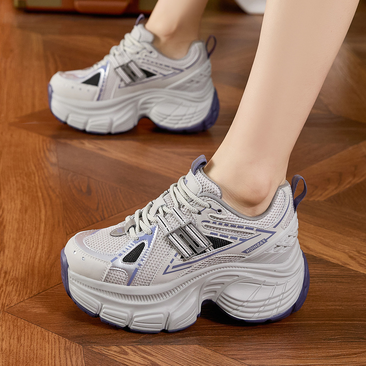 ZFCQ香港厚底网面内增高老爹鞋女真皮2026春夏新款高跟运动休闲鞋