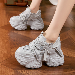 ZFCQ香港灰色厚底内增高老爹鞋 真皮2026春夏显脚小超高跟休闲 女款