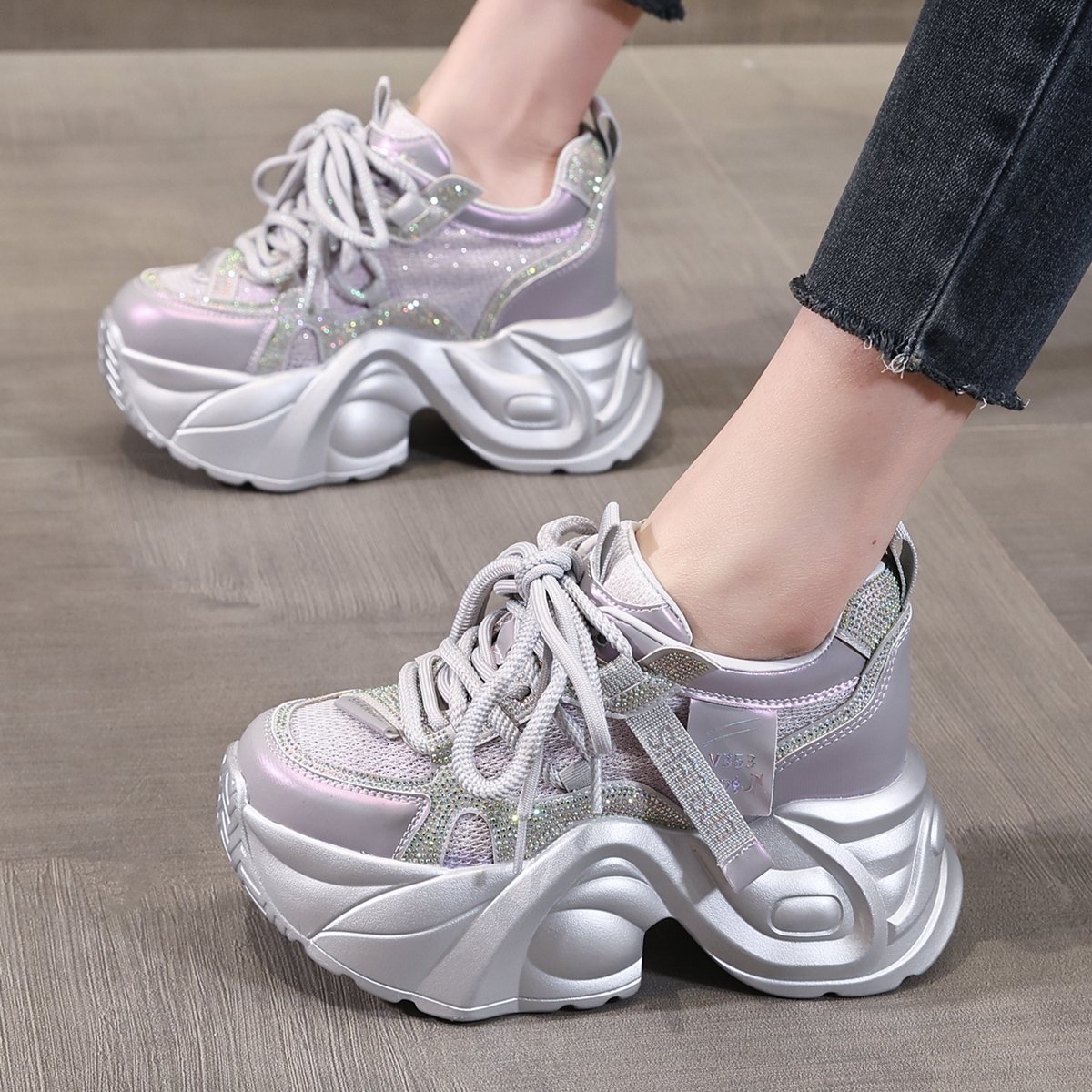 ZFCQ新款透气内增高老爹鞋女真皮