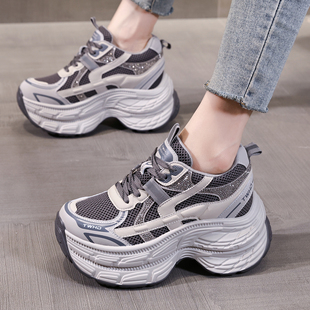 真皮2025秋冬厚底8cm小个子运动 女款 ZFCQ新款 显脚小内增高老爹鞋