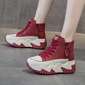 2026春秋新款 厚底红色高帮老爹鞋 女款 ZFCQ单鞋 真皮增高休闲运动鞋