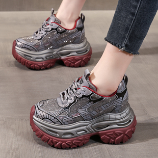 ZFCQ香港水钻厚底内增高老爹鞋女款真皮2025秋冬超高跟小个子10cm