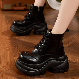 ZFCQ香港厚底大头丑萌内增高二棉马丁靴女款 真皮2025秋冬高跟短靴