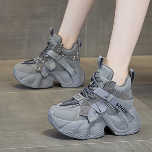 真皮2025冬8cm显脚小高帮棉鞋 ZFCQ香港厚底加绒内增高老爹鞋 女款