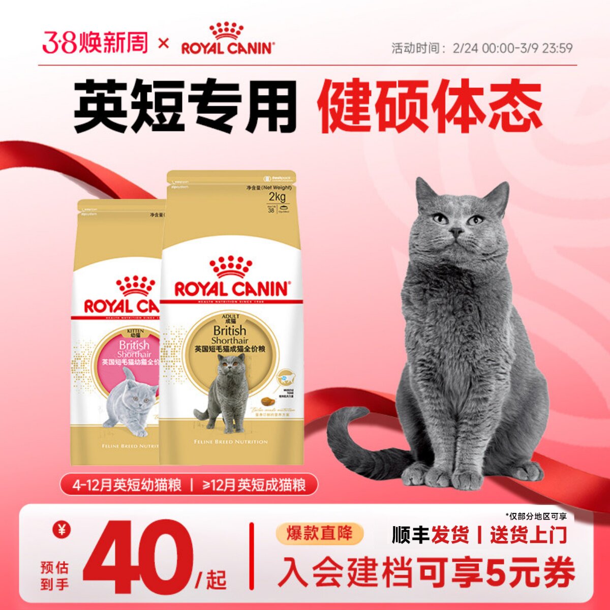皇家猫粮英短成猫粮BS34蓝猫幼猫粮BSK38 试吃专用银渐层猫主粮