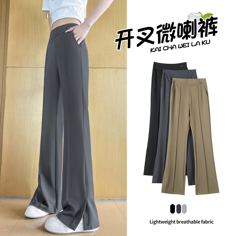 冰丝喇叭裤女夏季薄款开叉窄版2026新款爆款夏天休闲西装微喇裤子图片
