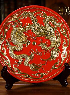 中国红厦门漆线雕龙凤呈祥工艺品