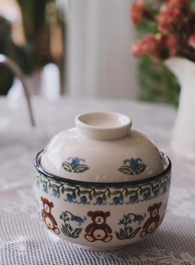 英国vintage中古釉下彩微波炉碗高颜值碟铃兰小熊raspber炖盅盖碗