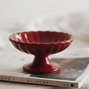 复古陶瓷花型高脚茶点盘创意茶空间特色中式精致干果零食盘点心碟