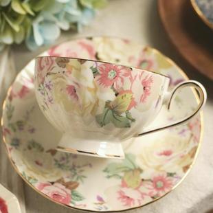 出口余单复古欧式宫廷风蔷薇骨瓷咖啡杯下午茶红茶杯碟金边茶杯碟