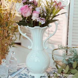 童话时光外贸原单陶瓷花盆花瓶高脚奖杯酒杯器型复古做旧美式乡村