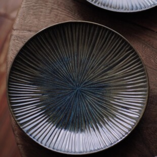 日式复古美浓烧珠露千十草日韩烤肉不规则花型日式料理大盘子餐具