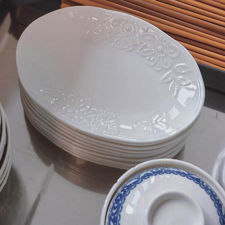 景德镇高颜值联浮雕花卉陶瓷骨瓷早餐咸菜碟家用甜品碟骨头盘碟子